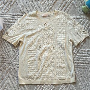 Tory Burch Cream Embroidered Short Sleeve Top